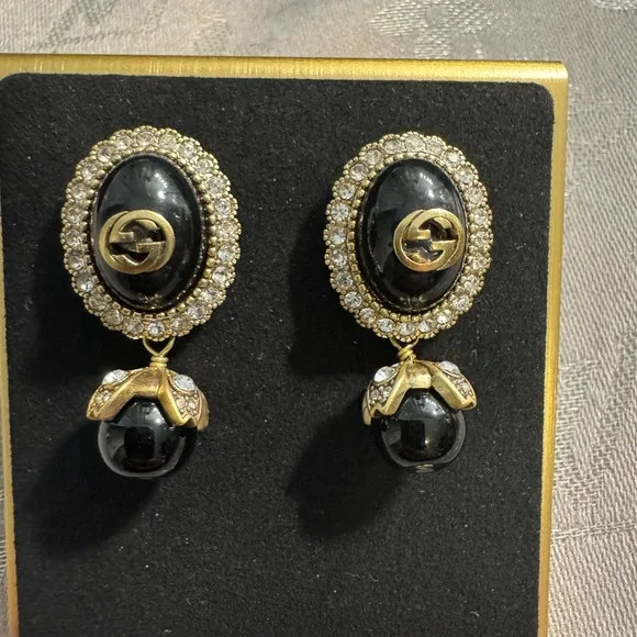 Gucci GG Elegant Black and Gold Crystal Earrings - Picture 2 of 4